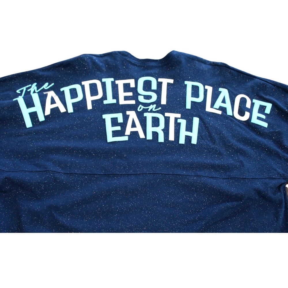 Disneyland 65th Anniversary Happiest Place On Earth Spirit Jersey Glitter Blue L